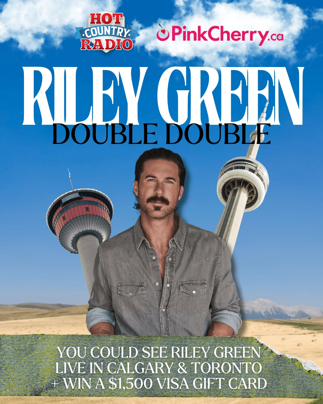 Riley Green Double Double. Contest starts Monday, October 26th. Hot Country Radio and PinkCherry.ca.